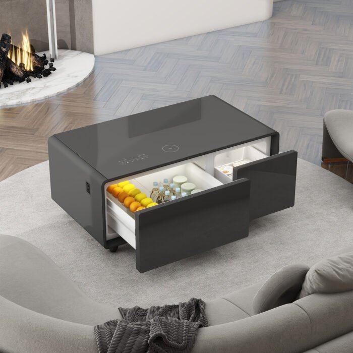 Modern Smart Coffee Table with Built-in Fridge with Bluetooth Speaker and Wireless Charging - Image 4