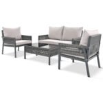 Outdoor Deep Seating Furniture Set with Tempered Glass Table with Thick Cushions, Gray - Image 6