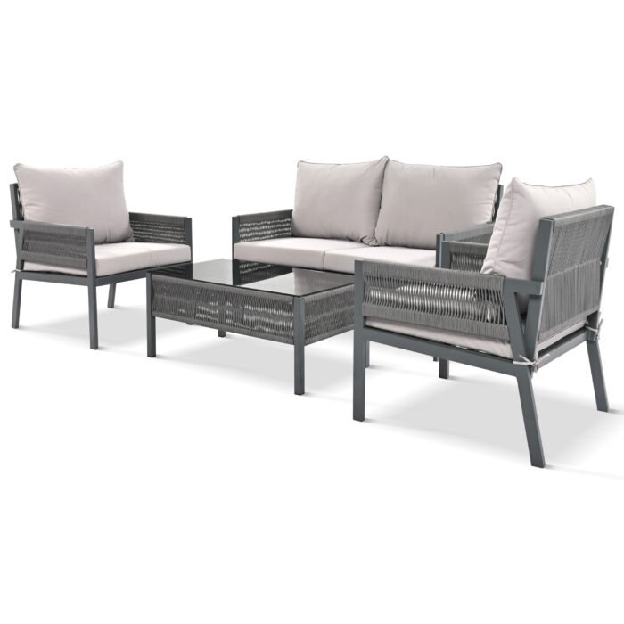 Outdoor Deep Seating Furniture Set with Tempered Glass Table with Thick Cushions, Gray - Image 6