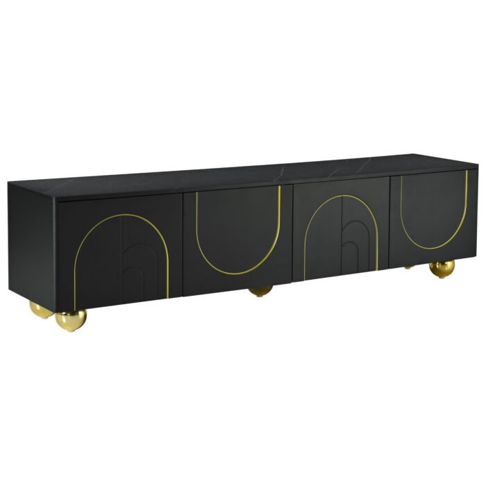 U-Can modern TV stand with a storage cabinet top marble pattern and circular stand (up to 75") - Image 2