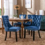 Tufted Solid Wood Contemporary Velvet Upholstered Dining Chairs (2-Pcs Set)  Blue - Image 3