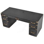 70 inch classic and traditional executive desk with metal trim and 2 file drawers and USB ports - Image 16