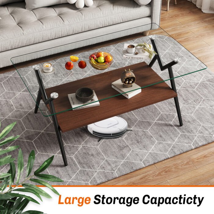 Rectangle Coffee Table with Tempered Glass top and Black Metal Legs - Image 6