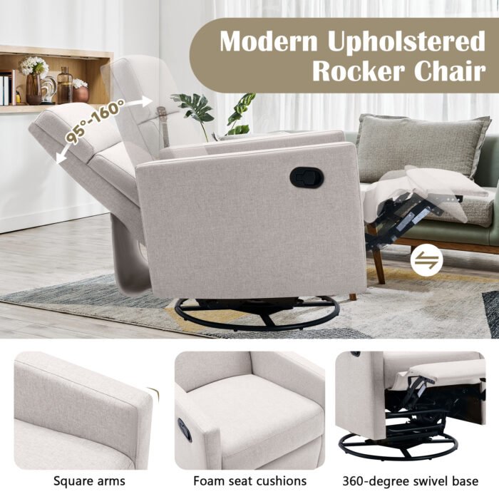 Modern Upholstered Rocker Nursery Chair Plush Glider Swivel Recliner - Image 13
