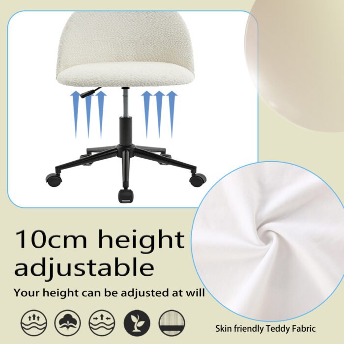 Velvet fabric adjustable rotating office chair with mid back, White - Image 6