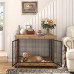 Furniture Dog Cage with Double Doors, Rustic Brown - Image 2