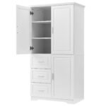 Tall and Wide Storage Cabinet with Doors for Bathroom/Office, Three Drawers, White - Image 10