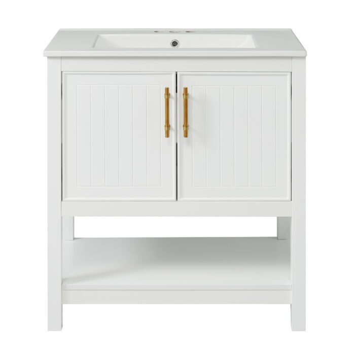 30-Inch White Bathroom Vanity with Ceramic Sink and Versatile Storage - Ideal for Small Bathrooms - Image 6