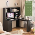 modern L-shaped Corner Writing desk with drawer bookshelf and charger and with storage space - Image 7