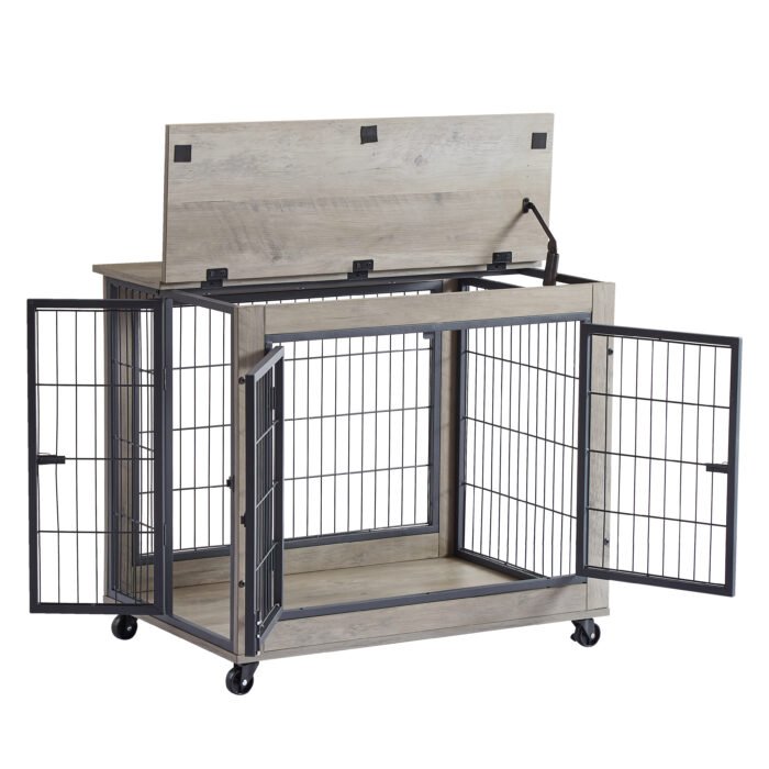 Furniture Dog Cage with Double Doors Grey - Image 5