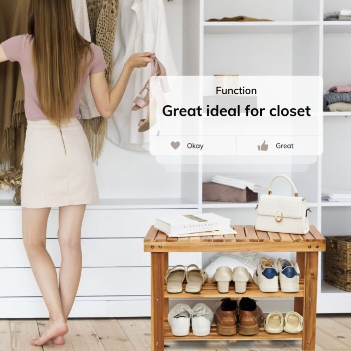 Acacia Wood Shoe Rack Bench For Entryway, Natural Color - Image 6