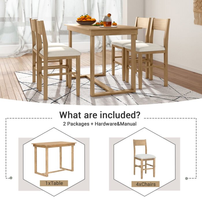 TOPMAX farmhouse countertop height 5-piece rectangular dining table set with 4 chairs - Image 3