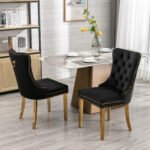 Solid wooden velvet cushion chair with gold-plated stainless steel chair legs - Image 2