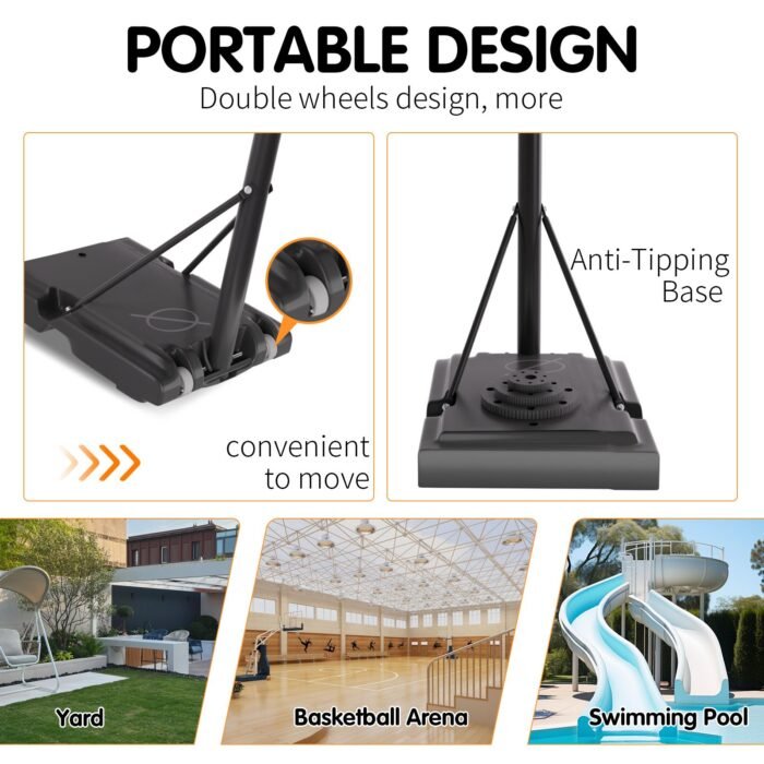 Basketball Hoop System Height Adjustable with Net Pocket (4.76-10ft) - Image 2