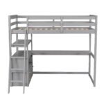 Twin Size Loft Bed with Desk and Shelves, Two Built-in Drawers, Gray - Image 4