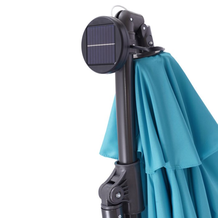 10FT Patio Outdoor Hanging Cantilever Umbrella with Easy Open Adustment and 32 LED Lights, Blue - Image 9