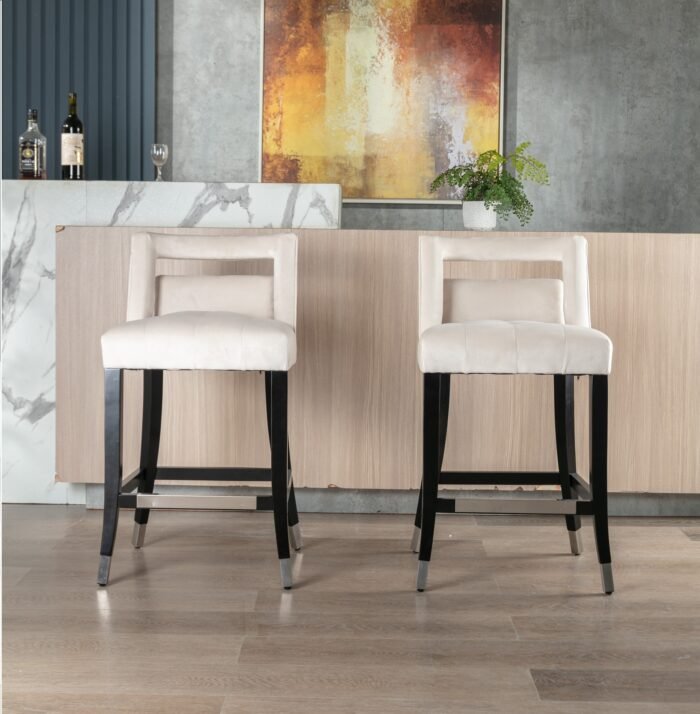 Suede Velvet height Barstool with nailheads (Set of 2) White - Image 2