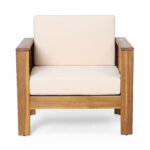 Outdoor Acacia Wood Club Chairs with Cushions, Teak+Beige (Set of 2) - Image 6