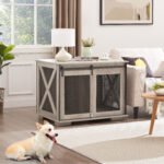 Dog Cage Crate Furniture with Sliding Barn Door Kennel with Flip-top Plate - Image 2