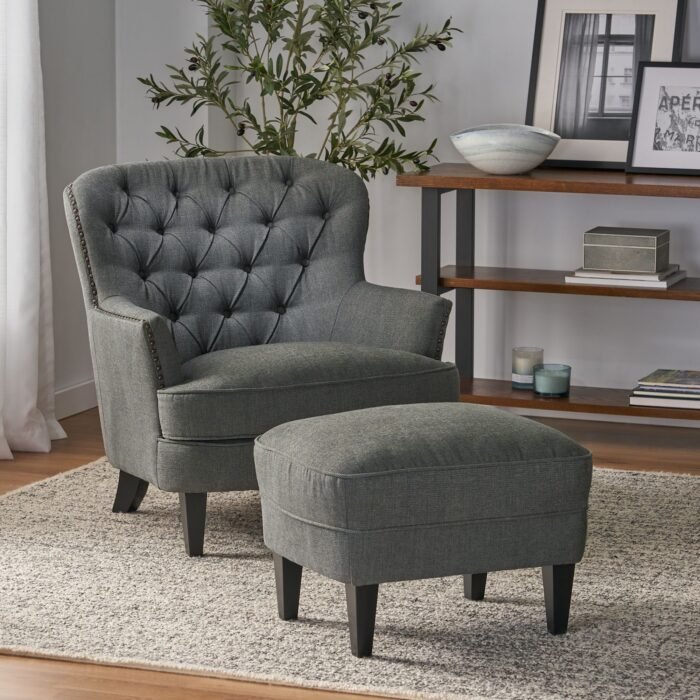 Modern fabric stylish cushioned club armchair with Ottoman set - Image 2