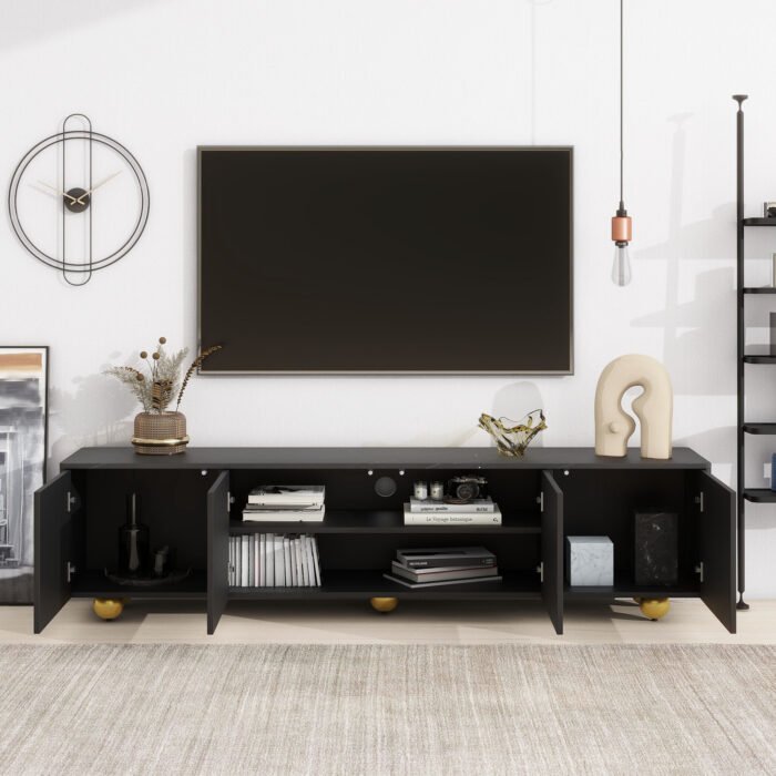 U-Can modern TV stand with a storage cabinet top marble pattern and circular stand (up to 75") - Image 17