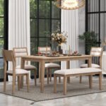 TREXM Classic and Traditional Style 6 Piece Dining Set (Natural Wood Wash） - Image 2