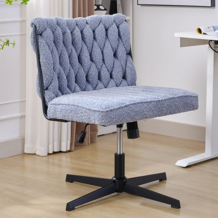 Armless Office Desk Chair No Wheels, Blue - Image 7