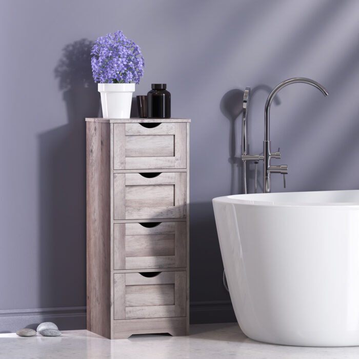 Wooden Storage Cabinet with 4 Drawers, Gray - Image 2