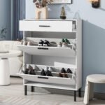 Shoe rack storage with drawers and metal legs and 2 flippable drawers - Image 3
