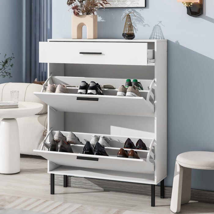 Shoe rack storage with drawers and metal legs and 2 flippable drawers - Image 3