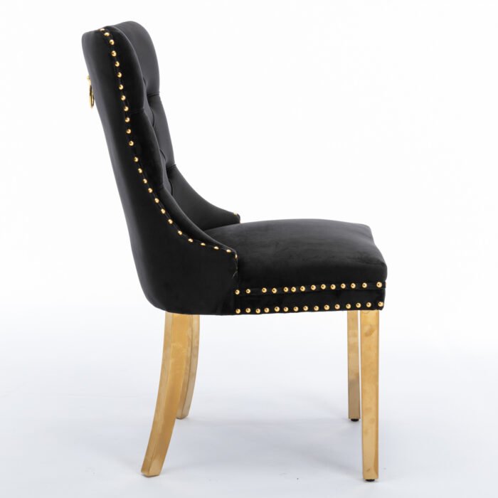 Solid wooden velvet cushion chair with gold-plated stainless steel chair legs - Image 11