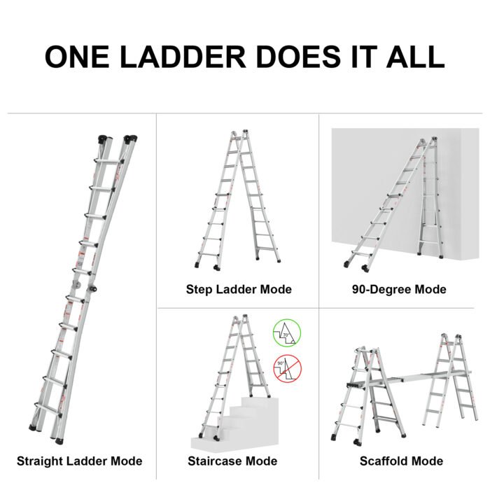 Aluminum Multi-Position Ladder with Wheels, 300 lbs Weight, 22 FT - Image 21