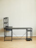 Home Office Desk L shape gaming desk with storage Shelves and stool - Image 12