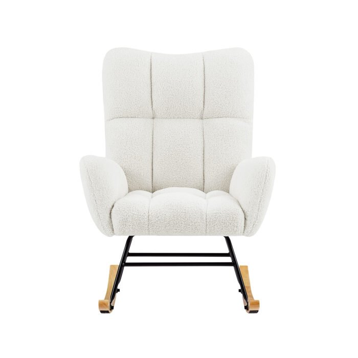 Off white teddy fabric rocking chair - Image 6