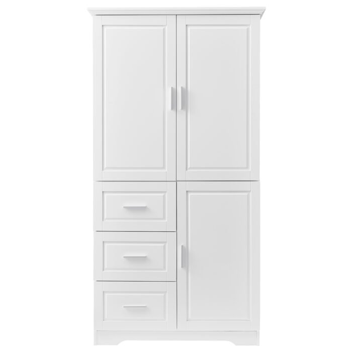 Tall and Wide Storage Cabinet with Doors for Bathroom/Office, Three Drawers, White - Image 13