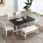 TOPMAX Farmhouse 6-Piece Trestle Dining Table Set with Upholstered Dining Chairs and Bench