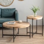 Modern Thread Design Round Coffee Table MDF Table Top with Cross Legs Metal Base - Image 4