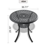 Ø30.71-inch Cast Aluminum Patio Dining Table With Black Frame and Umbrella Hole - Image 2