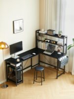Home Office Desk L shape gaming desk with storage Shelves and stool - Image 2