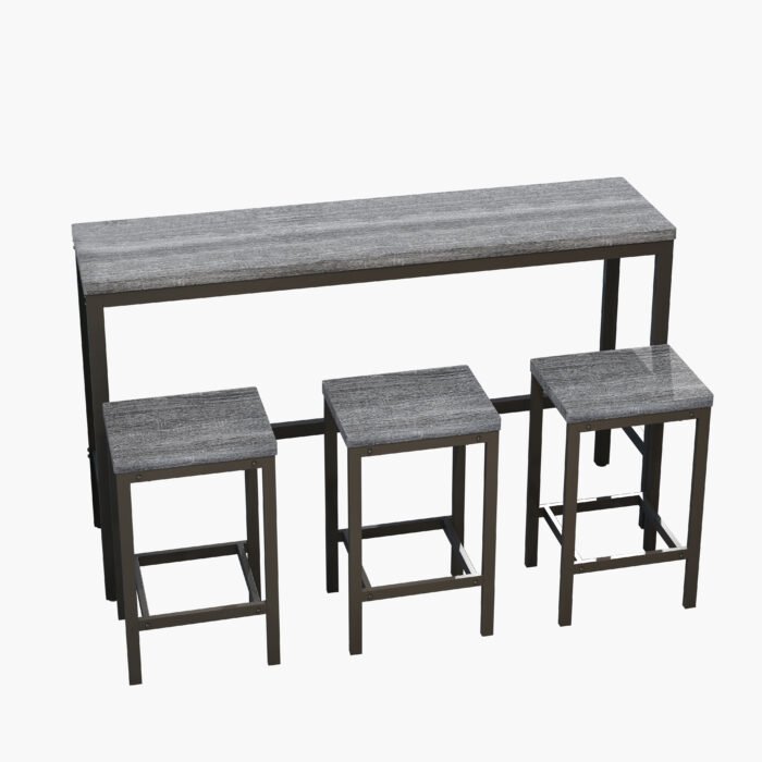 Modern Design Kitchen Dining Table Set with 3 Stools, Gray - Image 6
