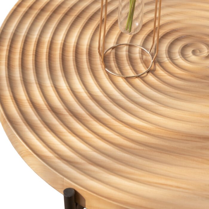 Modern Thread Design Round Coffee Table MDF Table Top with Cross Legs Metal Base - Image 12