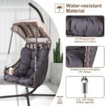 Swing Egg Wicker Rattan Frame Chair with Stand Indoor or Outdoor (350lbs Capacity) - Image 6