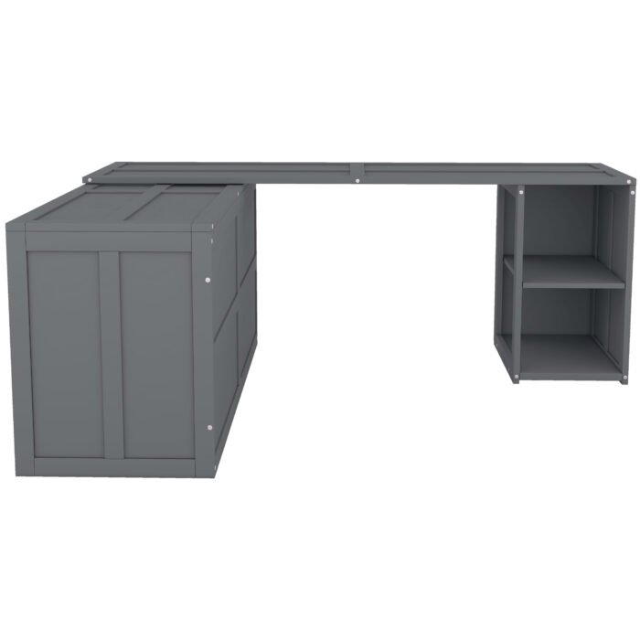 Queen Size Murphy Bed with Rotable Desk  Gray - Image 7