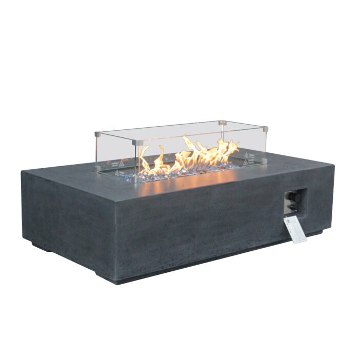 52 Inch Outdoor Concrete Propane gas rectangle Fire Pit table, Dark Gray - Image 4