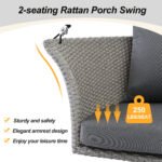 GO 2 Person Hanging Rattan Woven Swing SeatChair With Ropes and Cushion - Image 6