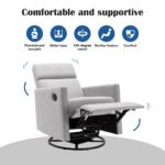 Modern Upholstered Rocker Nursery Chair Plush Glider Swivel Recliner, Gray - Image 13
