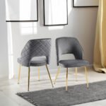 Gray Velvet Dining Chairs with Metal Legs and Hollow Back Upholstered (Set of 4)