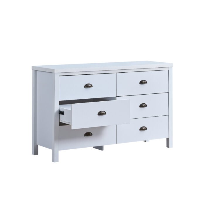 6 drawer dressing table with interlocking drawer function, White - Image 7
