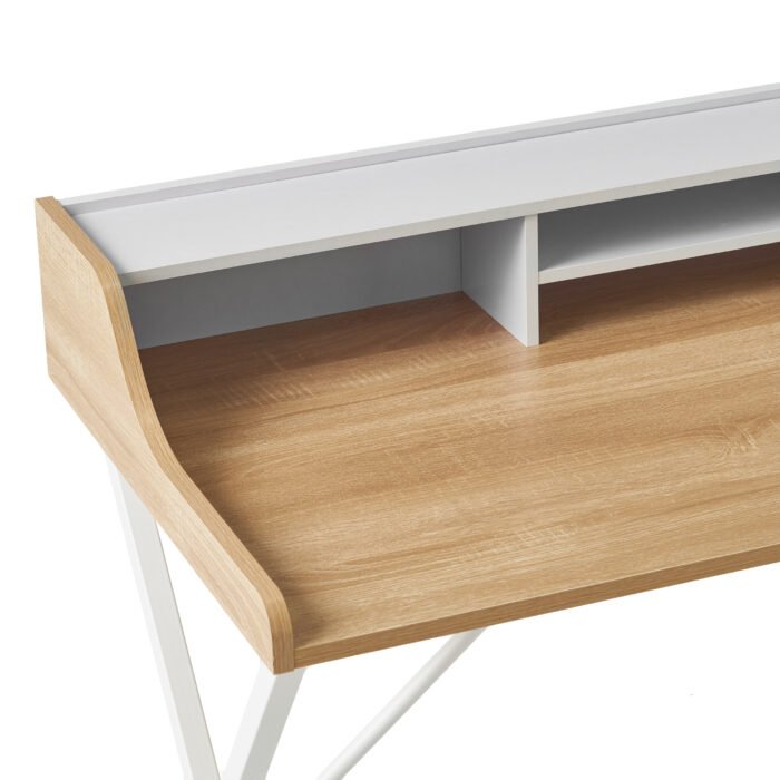 Natural Wooden Color and White metal Computer Desk - Image 7