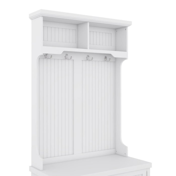 Entryway and Hallway 4 in1 Coat Rack with Shoe Storage Bench and 4 Hooks, White - Image 12
